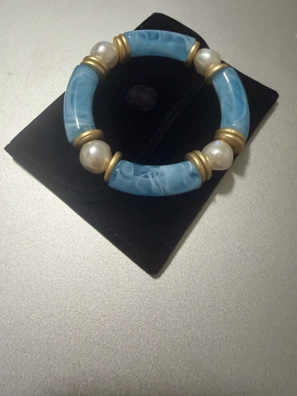 Plunder Design Blue Resin And Pearl Stretch Bracelet